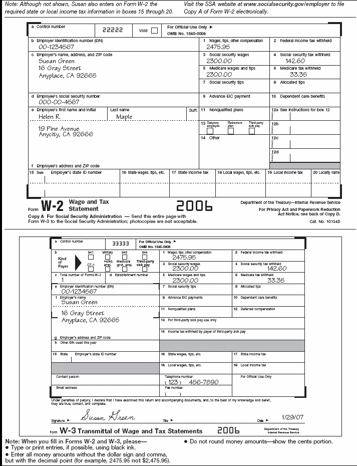 Form W-2 Wage and Tax Statement and Form W-3 Transmitttal of Wage and Tax Statemtents